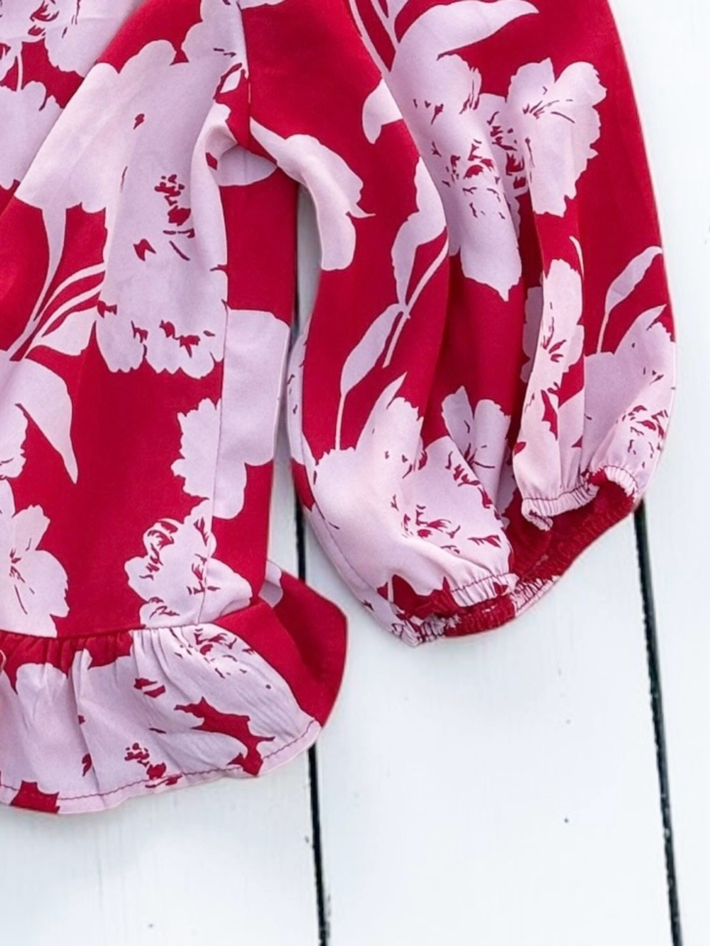 Sienna Sky Red Pink Floral Blouse Small Tie Front Peplum Lightweight Boho - Picture 4 of 9